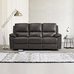 Orina 78 in. W Straight Arm Faux Leather Rectangle Manual Reclining Sofa in Brown