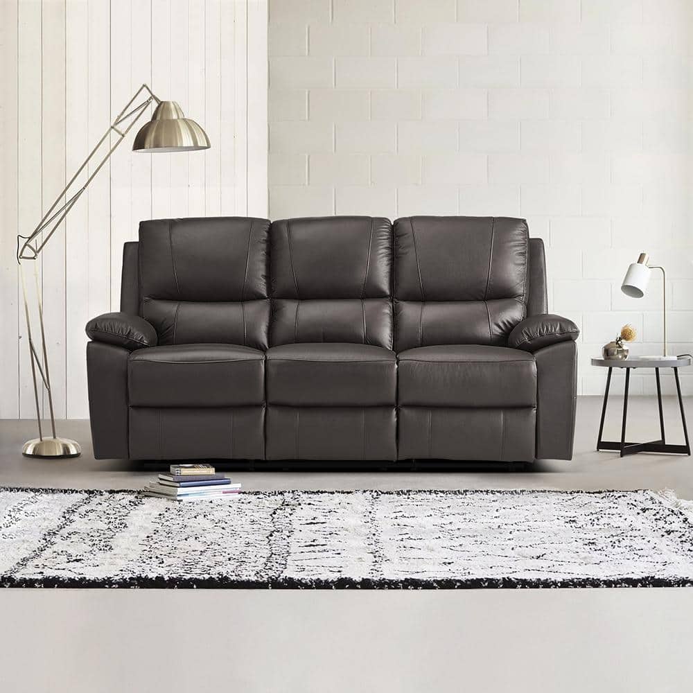 Orina 78 in. W Straight Arm Faux Leather Rectangle Manual Reclining Sofa in