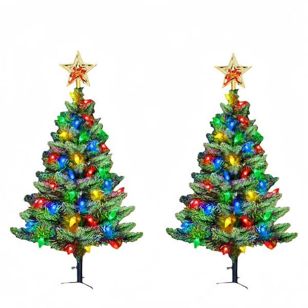 Upgraded Solar Christmas Tree Garden Stake with 100-LED for Outdoor Yard Front Porch Pathway Cemetery Decor (2-Pack)