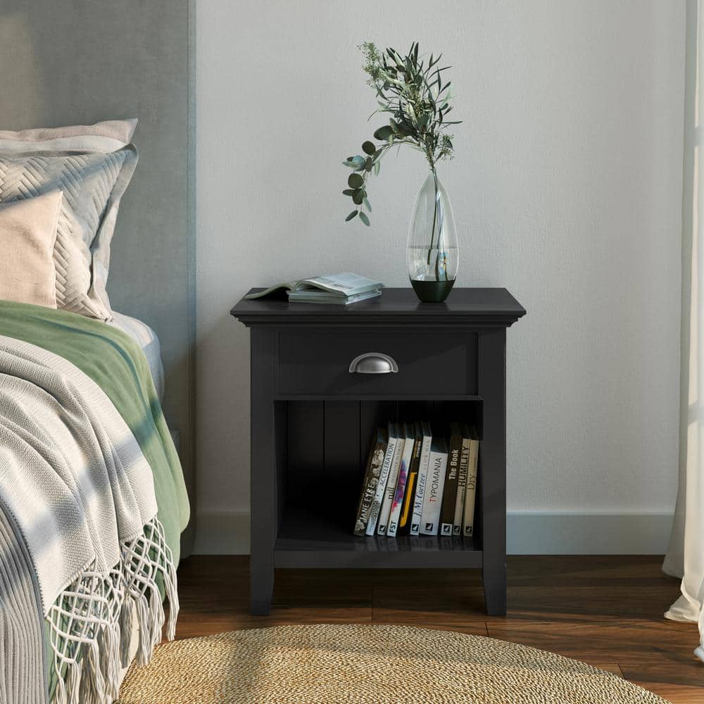 Acadian Black Solid Wood 24" Bedside Nightstand Table