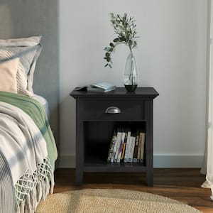 Acadian Solid Wood 24 in. Wide Rustic Bedside Nightstand Table in Black