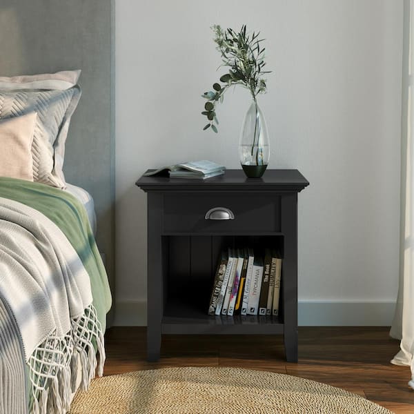 Simpli Home Acadian Solid Wood 24 in. Wide Rustic Bedside Nightstand Table in Black
