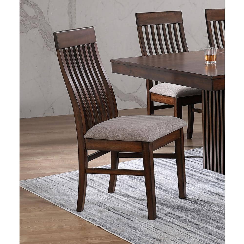 Mango Oak and Brown Upholstered Slat Back Side Chairs, Set of 2