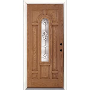 37.5 in. x 81.625 in. Medina Zinc Center Arch Lite Stained Light Oak Left-Hand Inswing Fiberglass Prehung Front Door