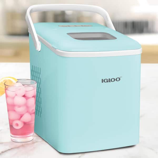 Automatic Self-Cleaning Portable Electric Countertop Ice Maker Machine with Handle Aqua 26 Pounds in 24 Hours 9 Ice Cubes Ready in 7 Minutes with Ice Scoop and Basket 
