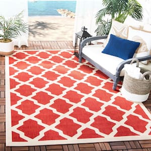 Courtyard Red/Bone 9 ft. x 12 ft. Geometric Indoor/Outdoor Patio  Area Rug