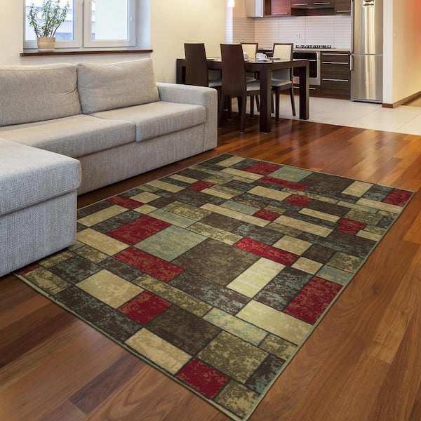 Ottohome Collection Non-Slip Rubberback Boxes Design 3x5 Indoor Area Rug, 3 ft. 3 in. x 5 ft., Multicolor