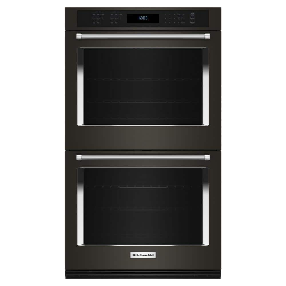 27 in. Double Electric Wall Oven with Convection in Black Stainless Steel with PrintShield Finish -  KitchenAid, KOED527PBS