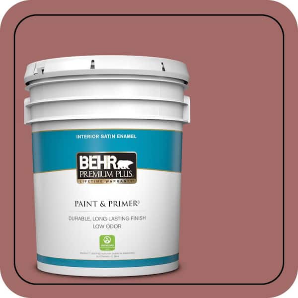 BEHR PREMIUM PLUS 5 gal. #S150-5 Vermilion Satin Enamel Low Odor Interior Paint & Primer