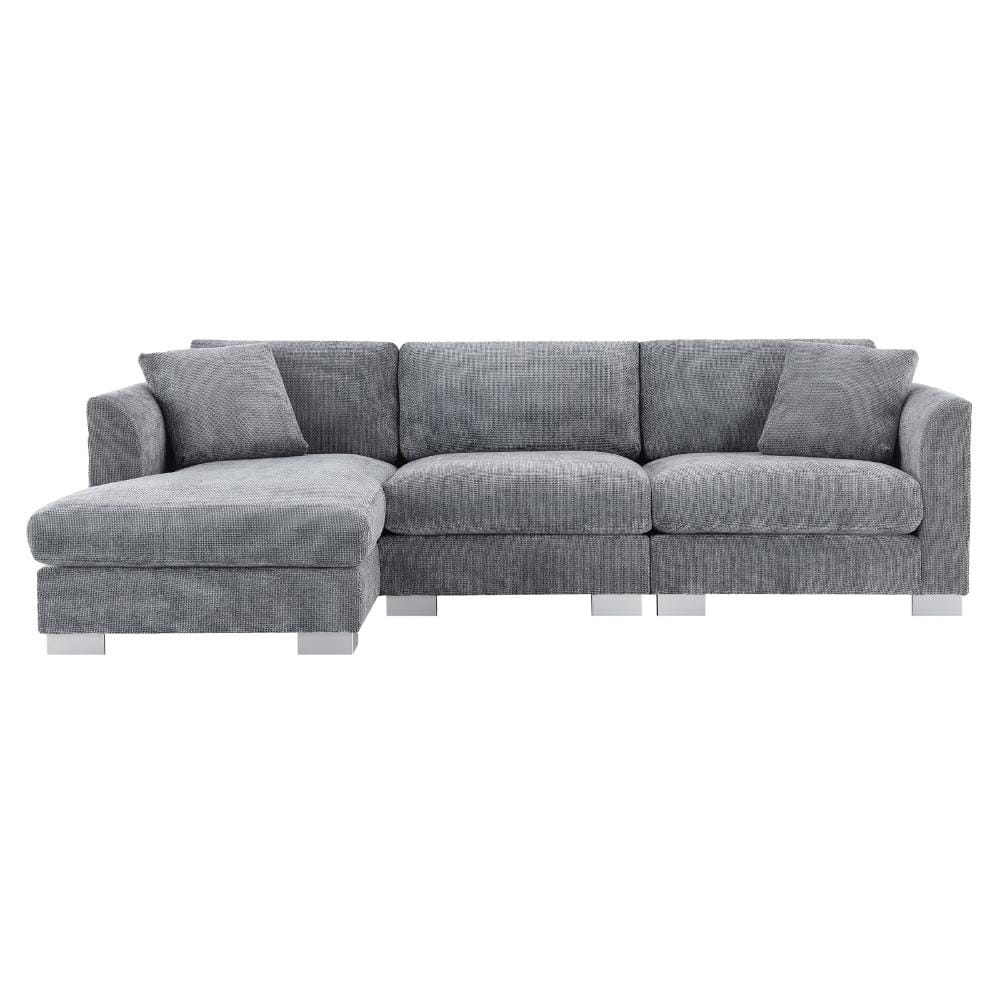 96 in. L-Shaped 4-piece Chenille with Chaise and Pillows Sectional Sofa in Gray durable construction