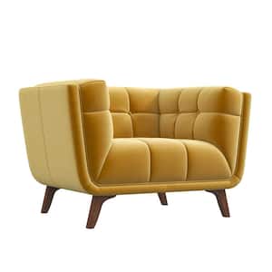 Allen Mid-Century Gold Tufted Tight Back Velvet Upholstered Arm Chair