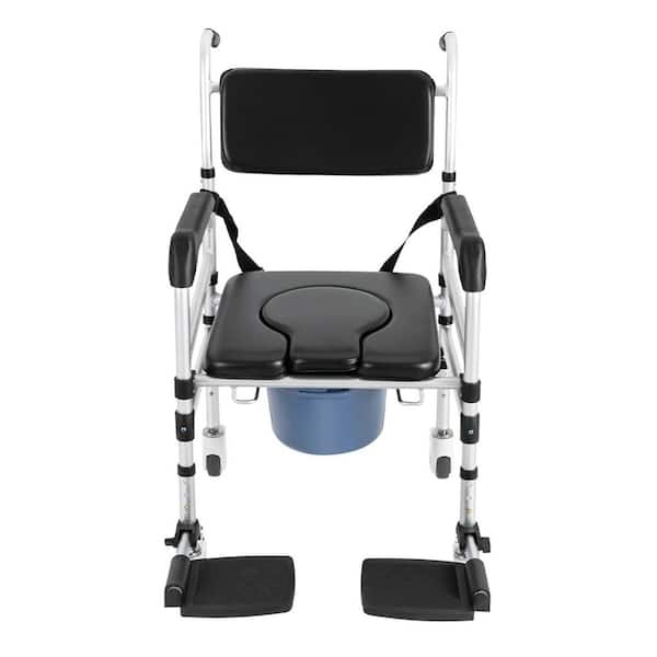 Shower Chair with Wheels and Arms, Adjustable Height, Bathroom Toilet Seat for Elderly Disabled Injured