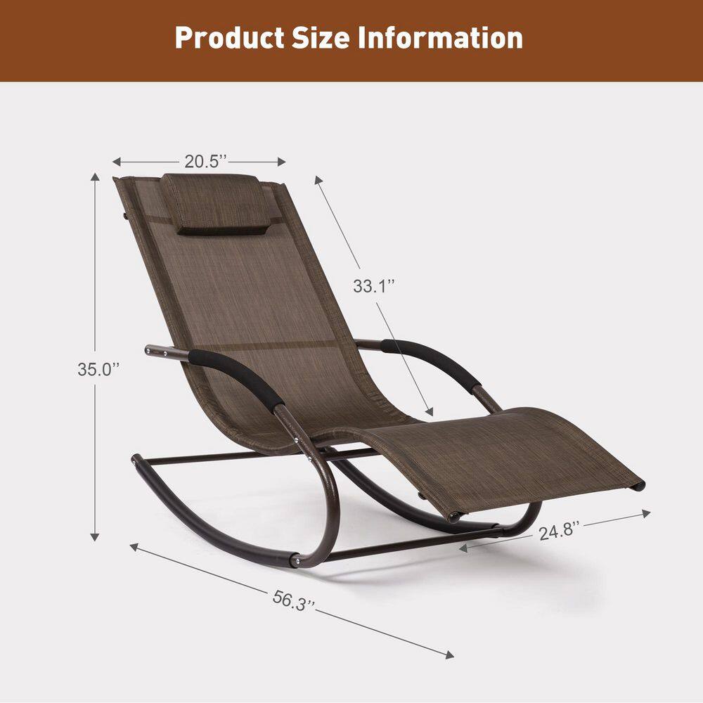 Brown Steel Frame Chaise Lounge with Cushions and Arms, Set of 2