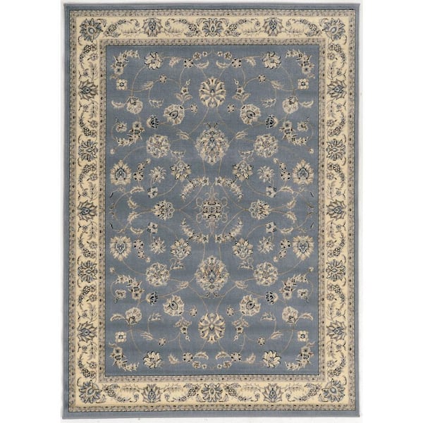 Alba Gray-blue 8 ft. x 10 ft. Traditional Oriental Scroll Area Rug