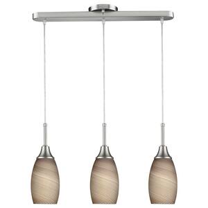 Peak Collection 3-Light Nickel Pendant with Brown Glass