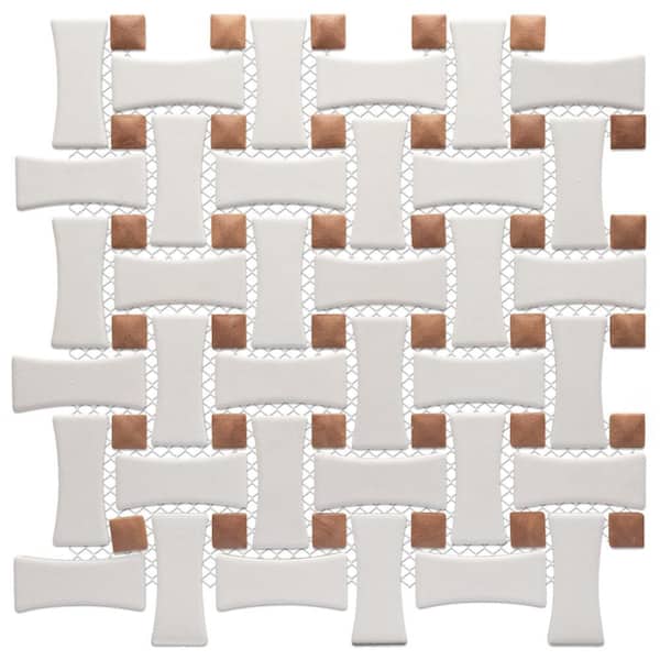 Sentier des Cotto Dot with White Dog Bone Bsktwv 6 in. x 6 in. Porcelain Mosaic Take Home Tile Sample