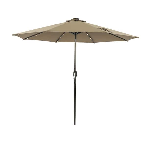maocao hoom 9 ft. Market Octangle Solar LED Lights Patio Umbrella with Tilt and Crank in Taupe