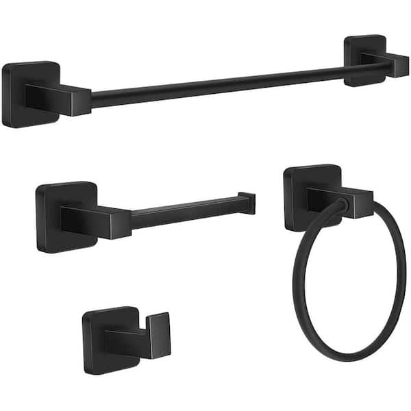 ACEHOOM Bath Hardware Set with 17 in. Towel Bar, Towel Ring, Toilet Paper Holder and Towel Hook in Matte Black