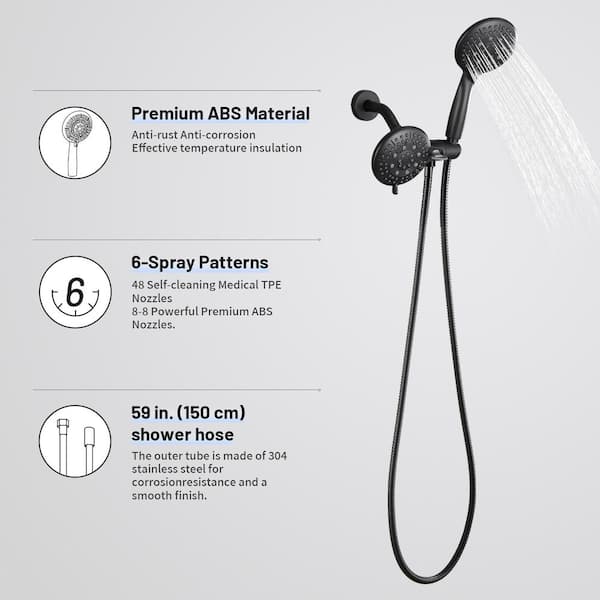 High Pressure Shower Head With Handheld - 5 Spray Modes With 60 Inch Stainless Steel Hose