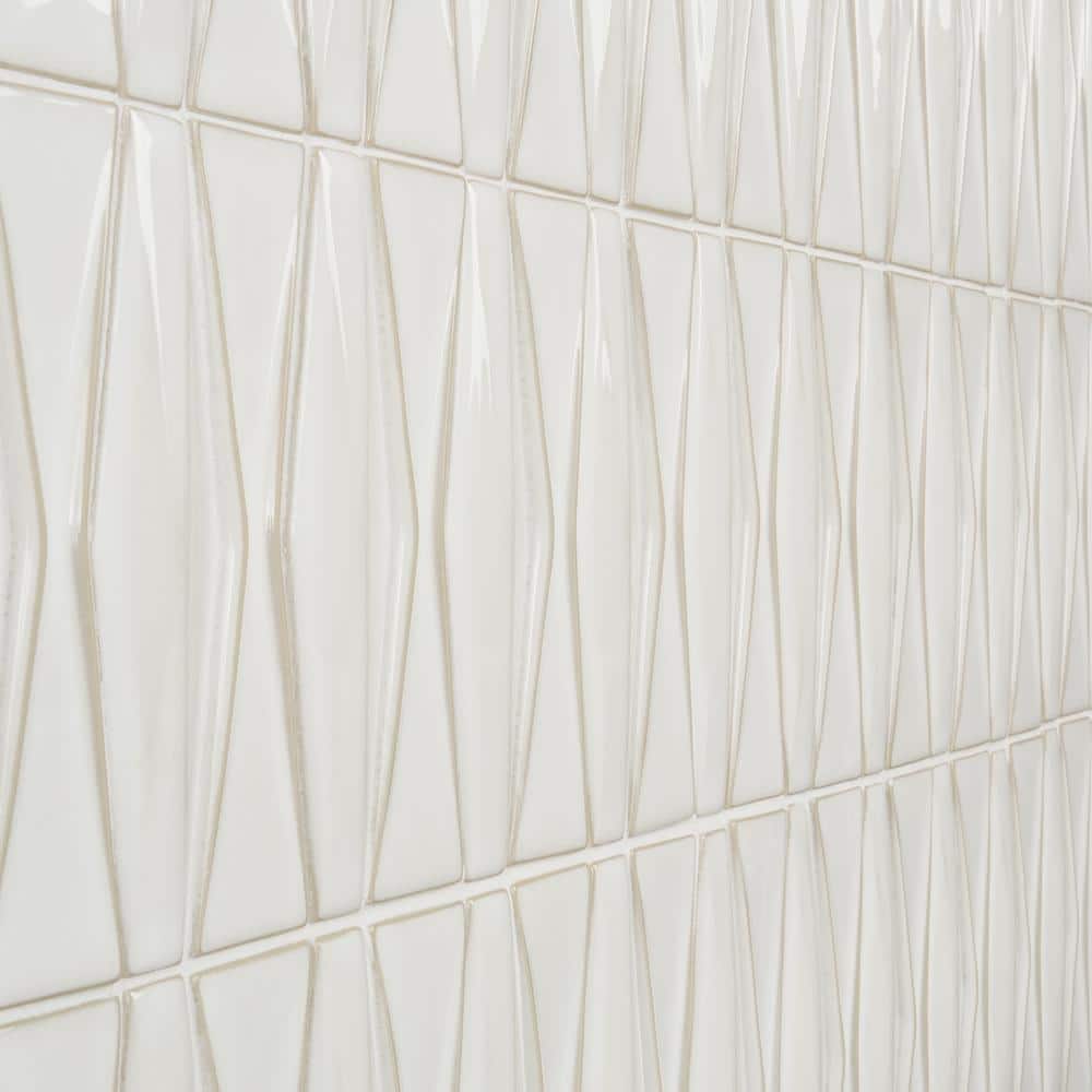 Natural White Geometric Glass Mosaic Tile 2x8