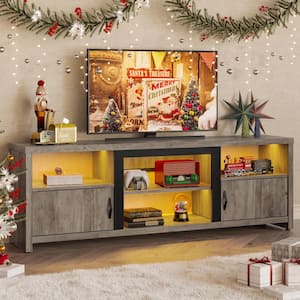 70 in. Wash Grey LED TV Stand Fits TV's Up to 80 in. Entertainment Center with Cabinets and Removable shelf