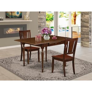 3-Piece Mahogany Finish Solid Wood Top With Dropleaf Dining Table Set