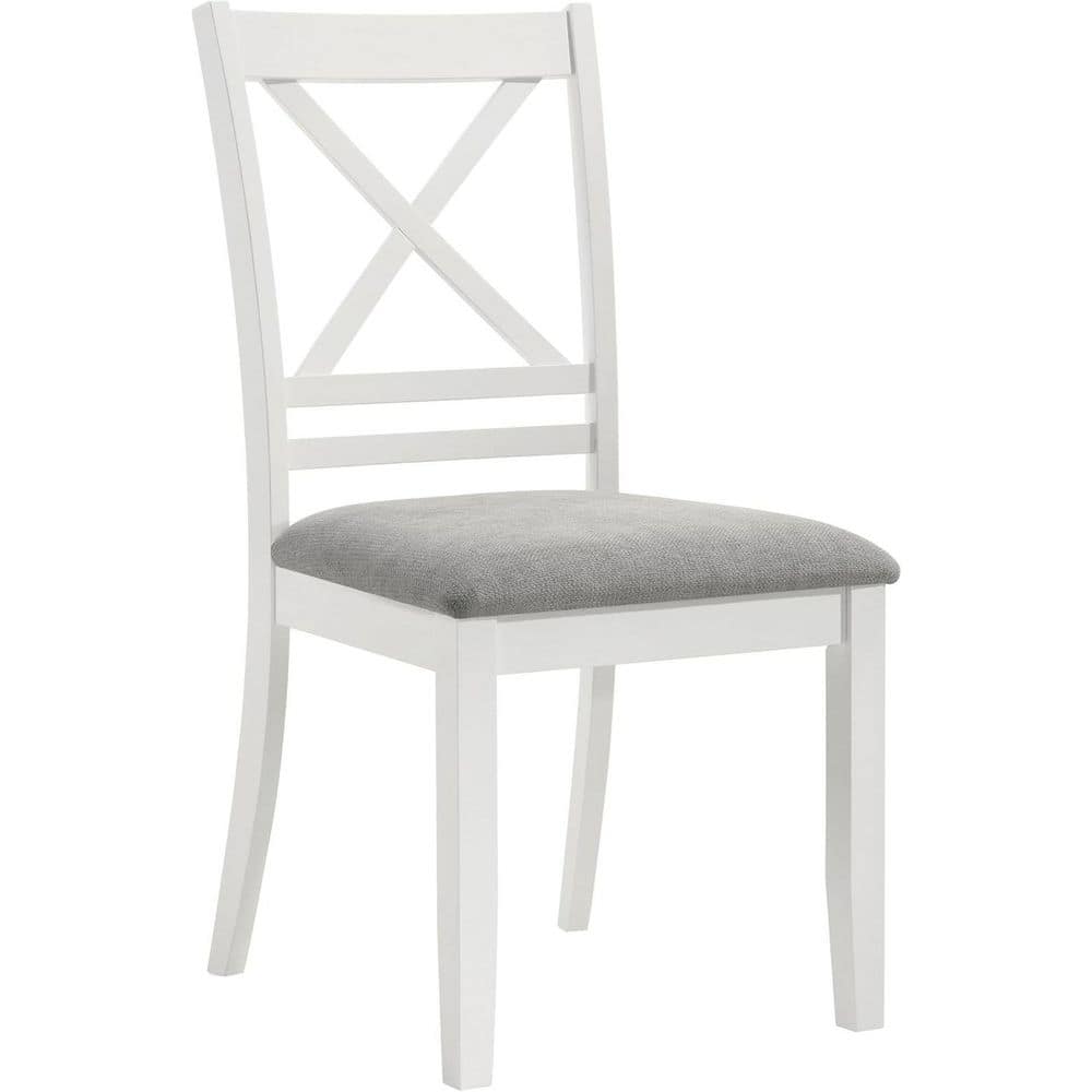 Gray/White Fabric Upholstered Wood Frame Dining Chair, Set of 2, Comfortable Dining Side Chair for Dining Rooms