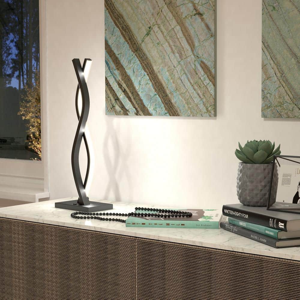 Wave 18 in. Black Modern Dimmable Integrated LED Table Lamp for Living Room price history on PriceWatchPro