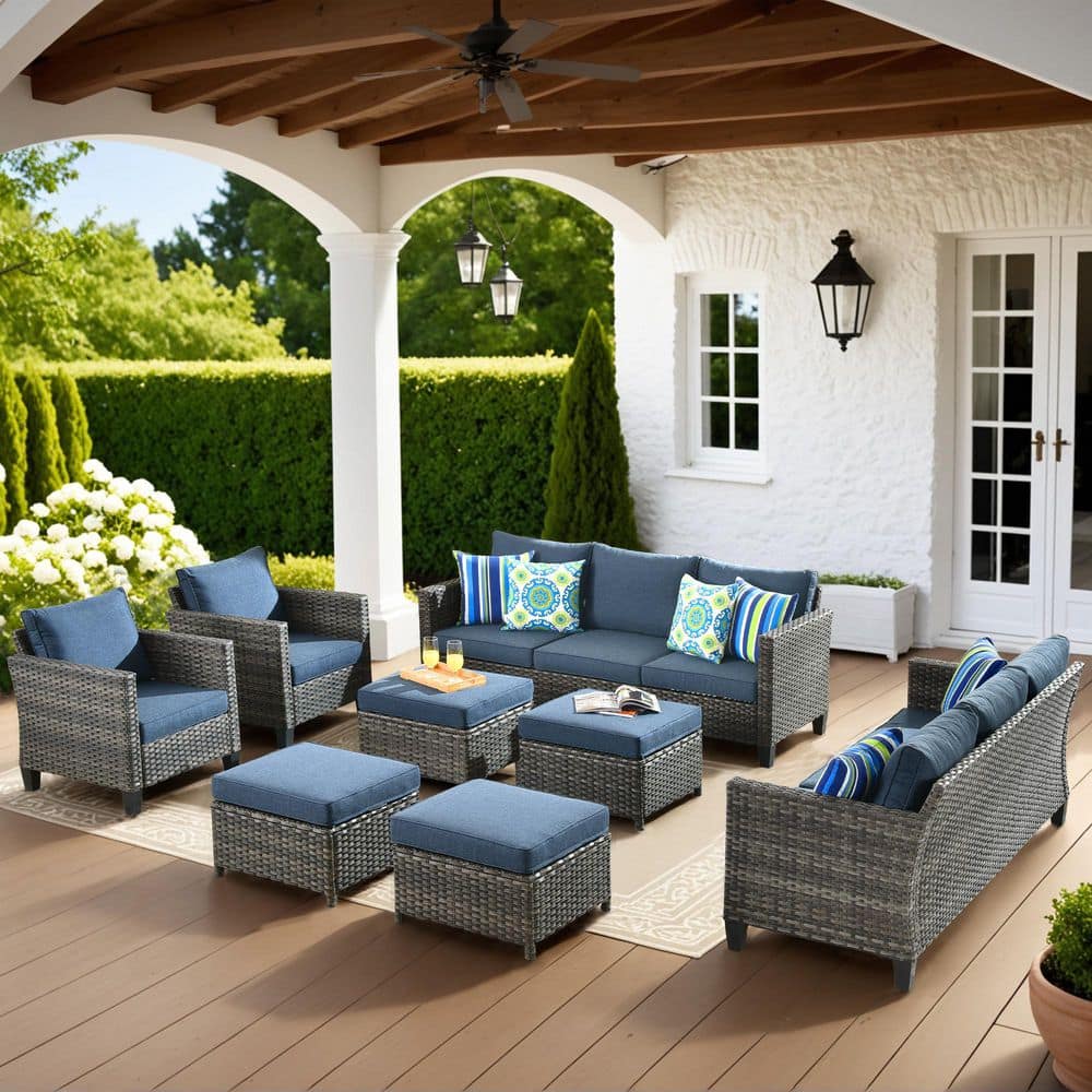 OVIOS New Vultros Gray 8-Piece Wicker Outdoor Patio