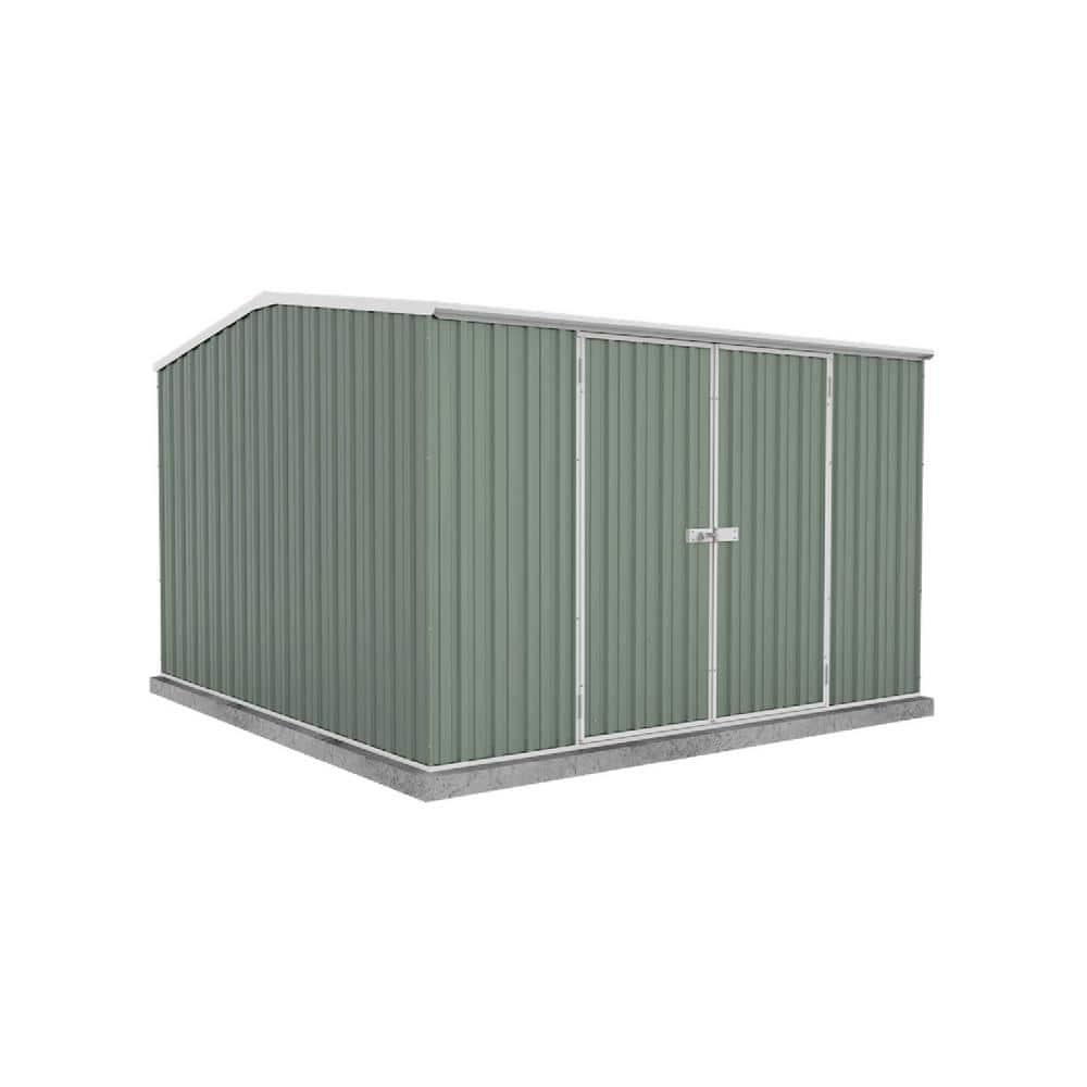 Premier 10 ft. W x 10 ft. D Galvanized Steel Metal Shed in Pale Eucalypt wi