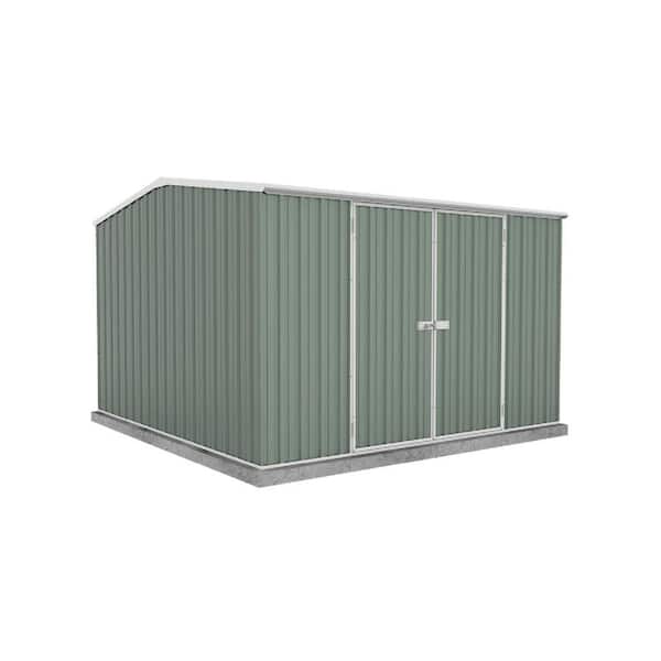 ABSCO Premier 10 ft. W x 10 ft. D Galvanized Steel Metal Shed in Pale Eucalypt with SNAPTiTE Assembly System (100 sq. ft.)