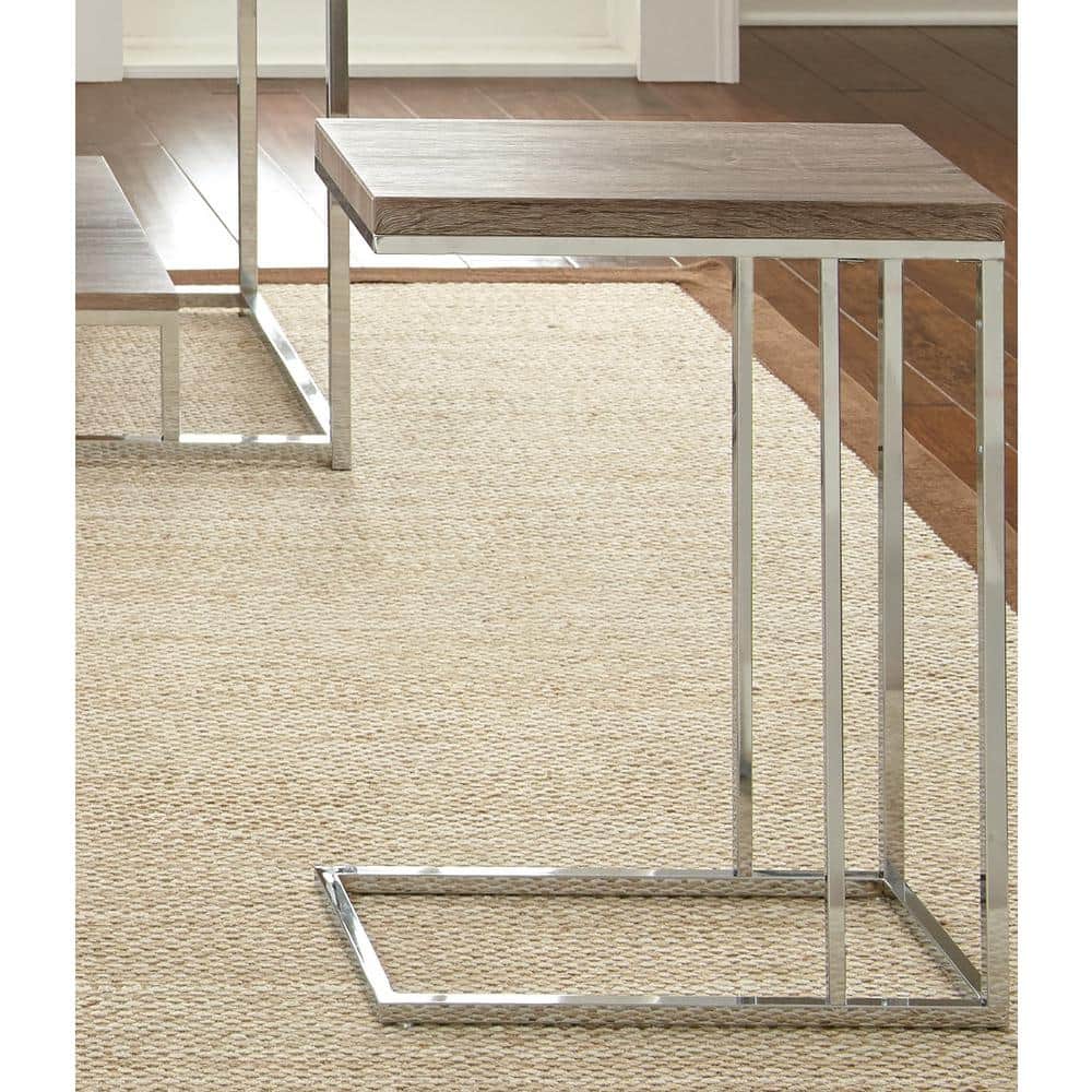 Lucia Rectangular Chrome and Wood Chairside End Table