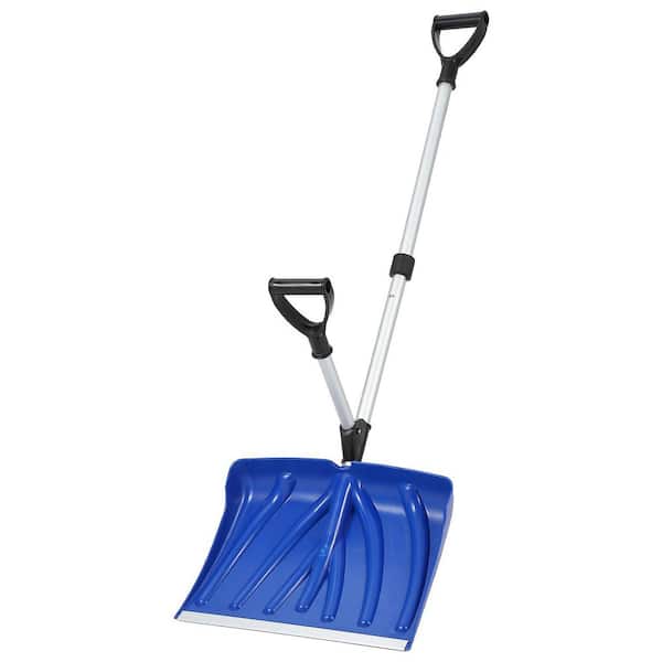 18 in. Blade Aluminum Dual D-Ring Snow Shovel, Heavy Duty Snow Pusher for Driveway, Sidewalk, Walkway, Car, Yard, Blue