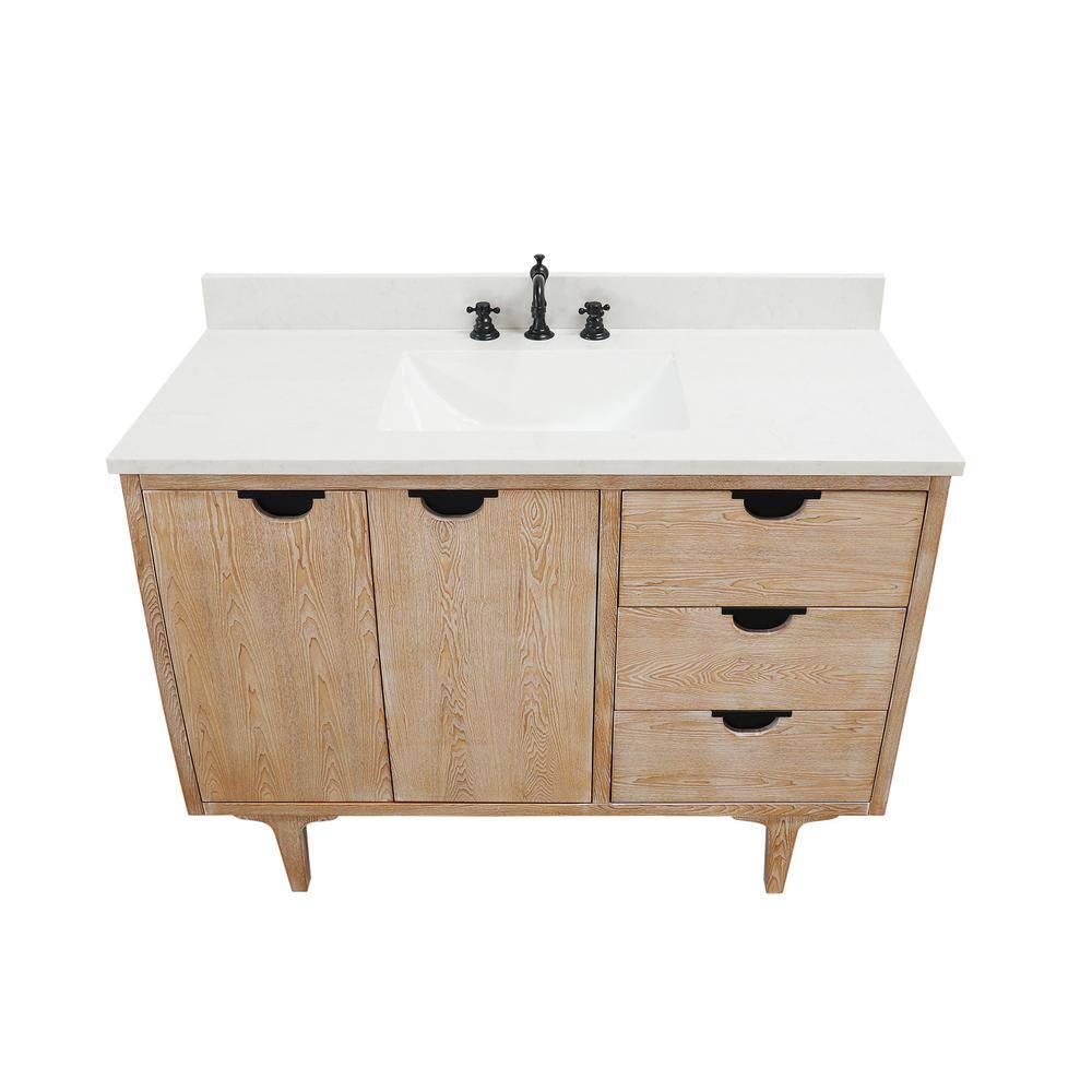 Weathered Neutral Single Sink Vanity with Engineered Quartz Top