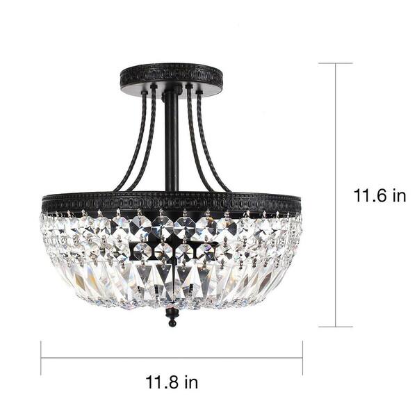 Jojospring Holly 11.8 in. 3-Light Antique Black Crystal