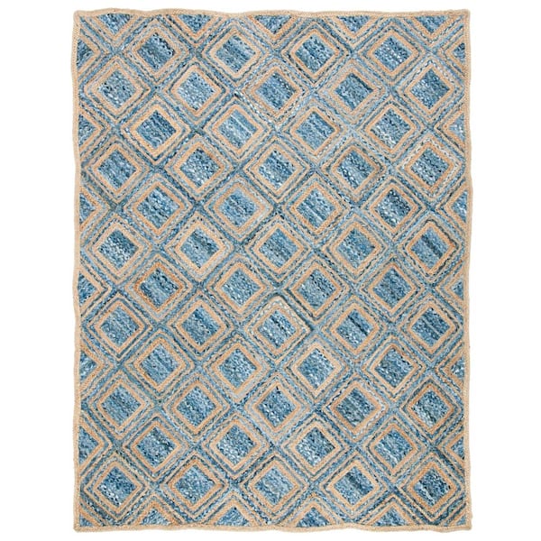 SAFAVIEH Cape Cod Natural/Blue 11 ft. x 15 ft. Geometric Diamonds Area Rug
