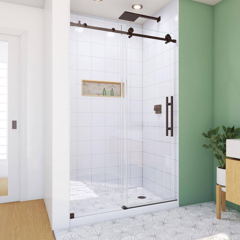 Enigma-X Oil Rubbed Bronze Frameless Sliding Shower Door with Clear Glass