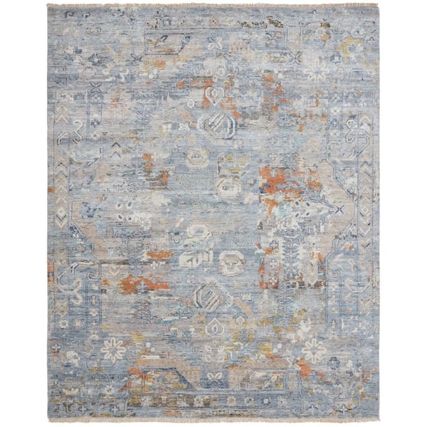Khotan 2 x 3 ft. Vintage Blues/Rust Abstract Washable Area Rug