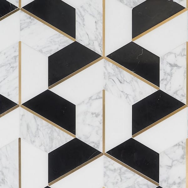 Ivy Hill Tile Timbira Nero 11.81 in. x 10.23 in. Polished Marble and Brass Wall Mosaic Tile (0.83 sq. ft./Each)