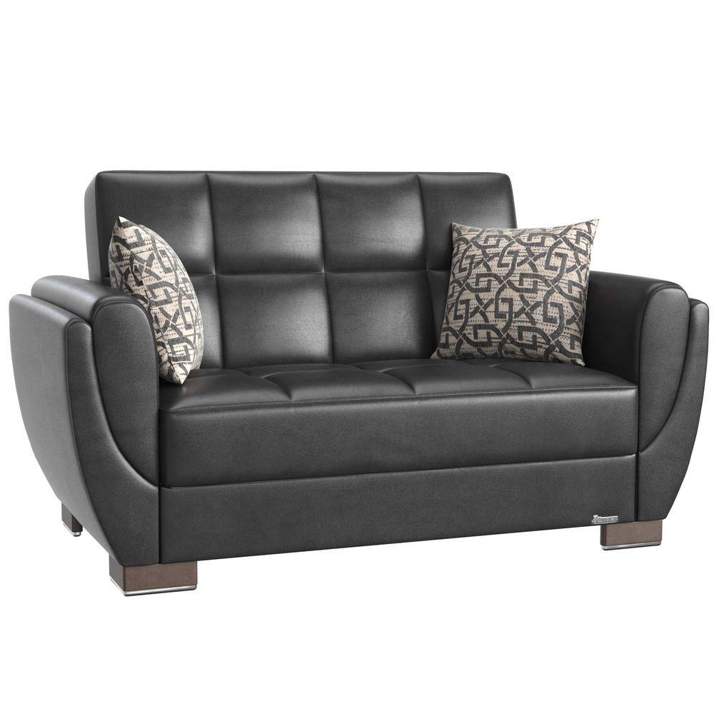 Ottomanson Basics Air Collection Convertible 63 In Black Faux Leather   Black Ottomanson Loveseats Bsc Air 115 Ls 64 1000 