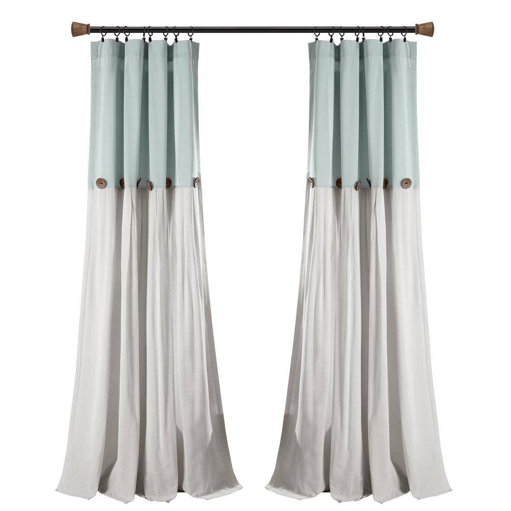 Blue/White Linen Rod Pocket Room Darkening Curtain - 40 in. W x 108 in. L