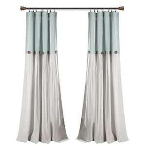 Blue/White Linen Rod Pocket Room Darkening Curtain - 40 in. W x 108 in. L