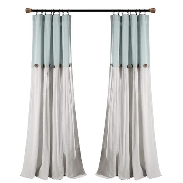 Unbranded Blue/White Linen Rod Pocket Room Darkening Curtain - 40 in. W x 108 in. L