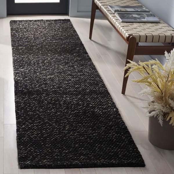 Natura 2 ft. x 9 ft. Black/Gray Textured Solid Runner Rug
