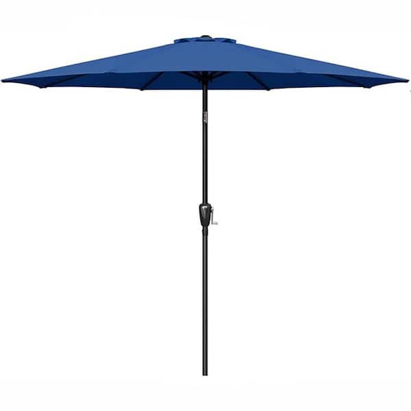 9 ft. Stainless Steel Patio Market Table Umbrella with Push Botton Tilt, Crank and 8 Sturdy Ribs in Blue