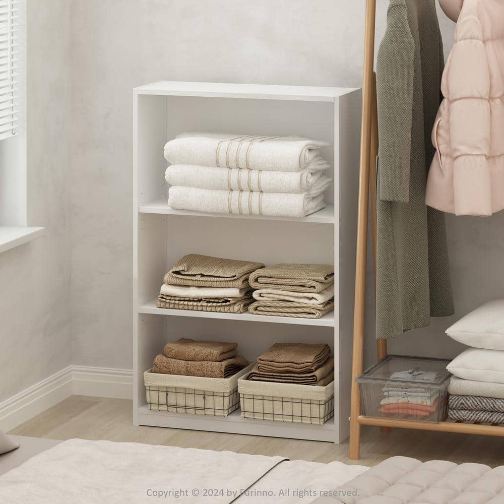 Furinno Reed 40.3 in. Tall White Wood 3-Shelf Bookcase with 3-Tier