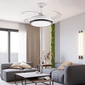 42 in. Integrated LED Indoor White 3 Speeds Retractable Ceiling Fan with Lights and Remote Control