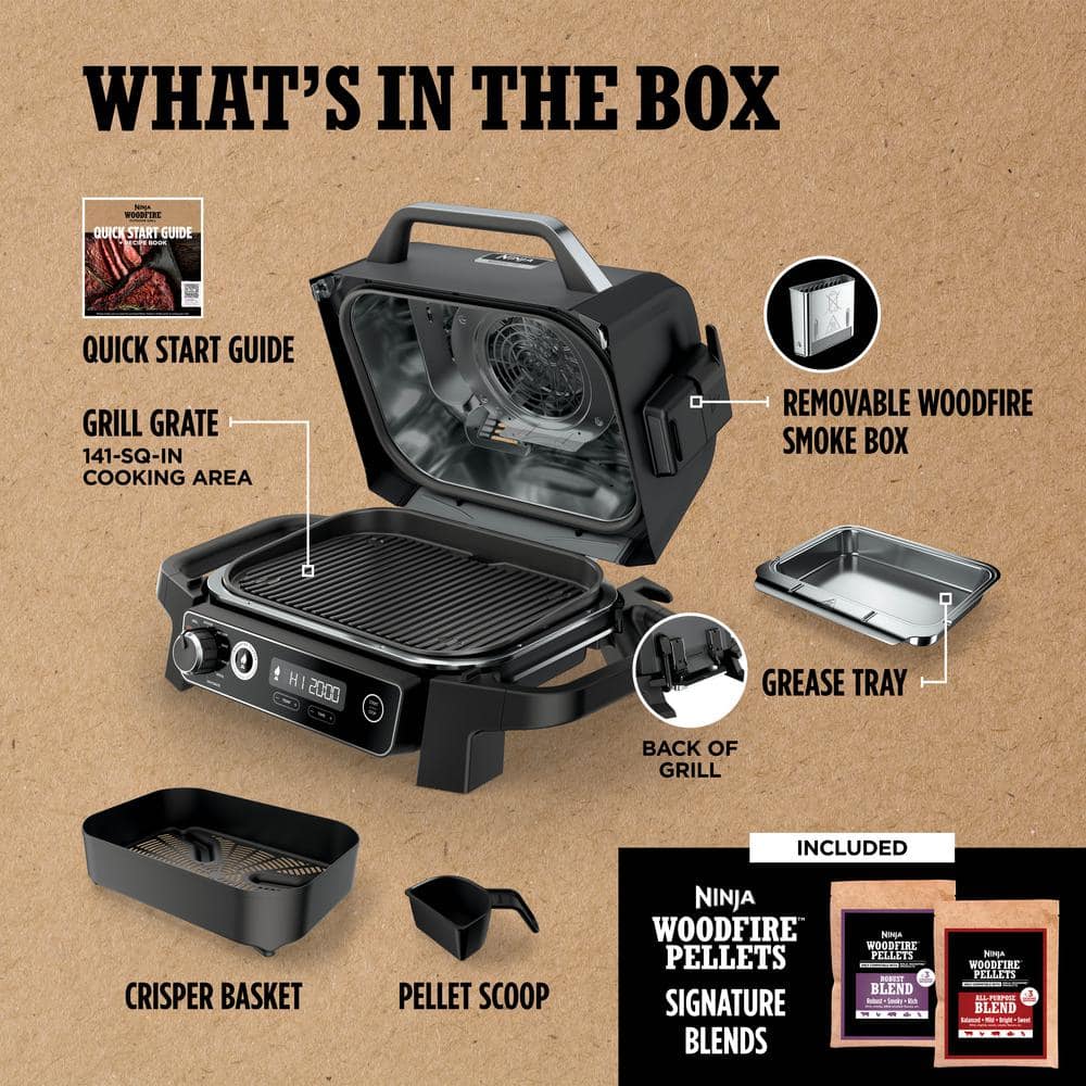 Ninja Woodfire 7-in-1 Gray Charcoal Outdoor Grill & Smoker