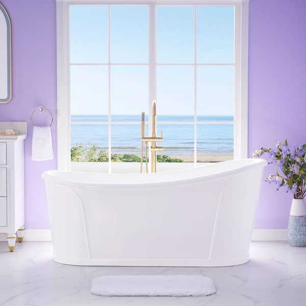 Luxor 66 in. x 30 in. Freestanding Soaking Bathtub 100% Pure Virgin Acrylic in Glossy White, Drain/Overflow Included