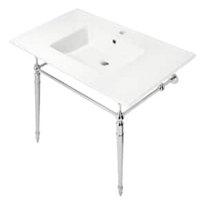 Edwardian 37 in. Ceramic Console Sink Set in White/Polished Chrome